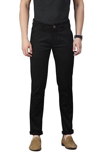 majestic man slim fit cotton blend lycra casual solid trousers for men (28, black)