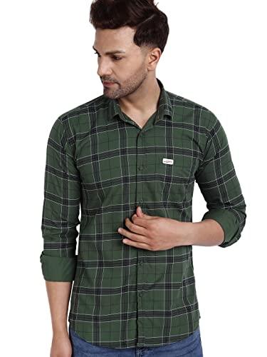 majestic man slim fit cotton casual check shirt for men (xx-large, green)