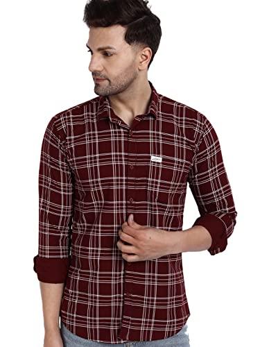 majestic man slim fit cotton casual check shirt for men (xxx-large, maroon)