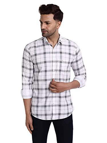 majestic man slim fit cotton casual check shirt for men (xxxx-large, milky white)