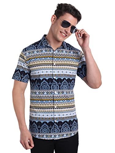 majestic man slim fit cotton casual printed shirt for men (3xl, sky blue)