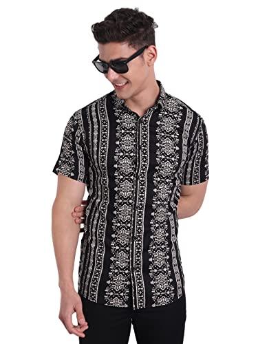 majestic man slim fit cotton casual printed shirt for men (4xl, black)