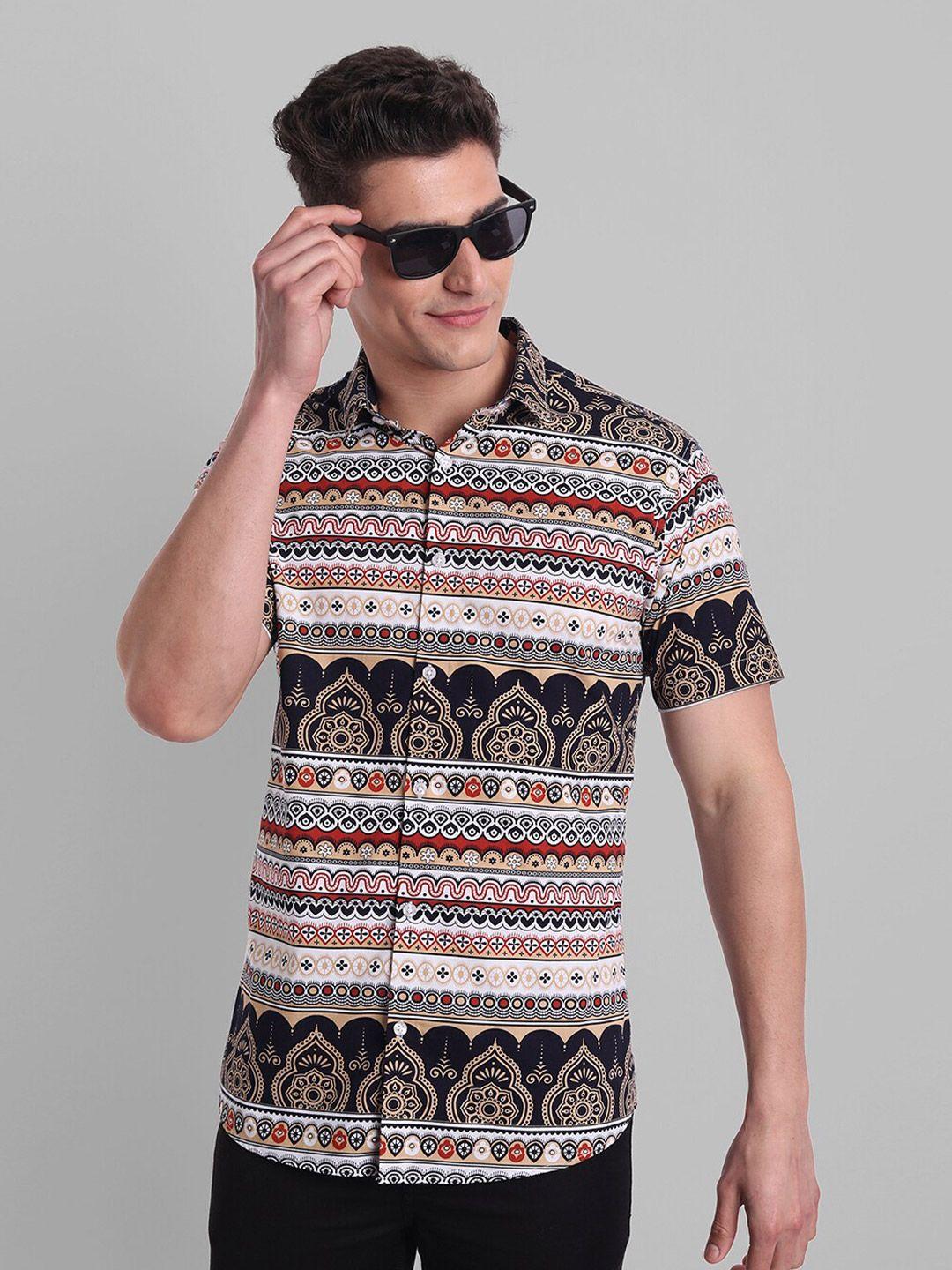 majestic man slim fit ethnic printed pure cotton casual shirt