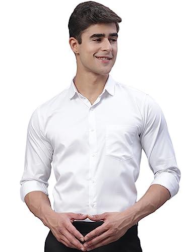 majestic man slim fit satin cotton formal shirt for men (medium, milky white)