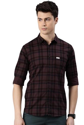 majestic man small checkered slim fit cotton casual shirt (xx-large, dusty purple)