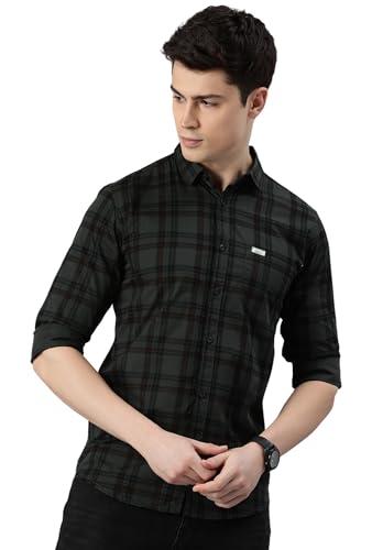 majestic man small checkered slim fit cotton casual shirt (xxx-large, dark grey)