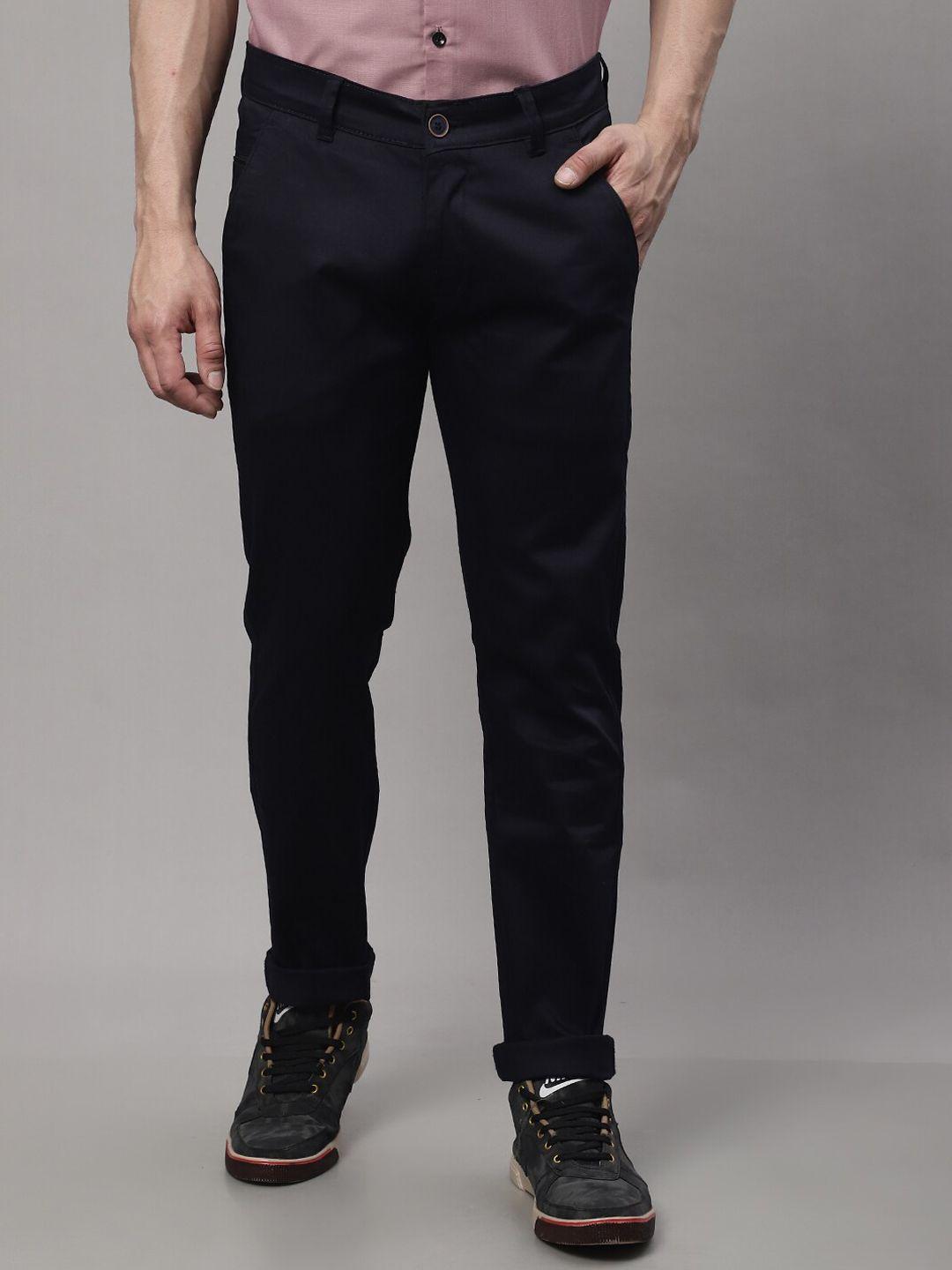 majestic man smart mid rise slim fit cotton trousers