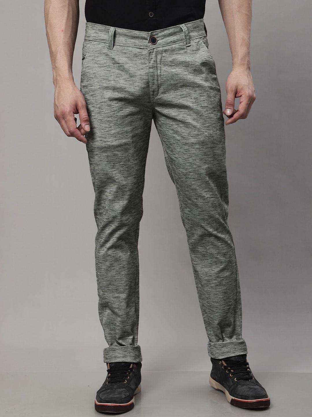 majestic man smart textured mid rise slim fit cotton trousers