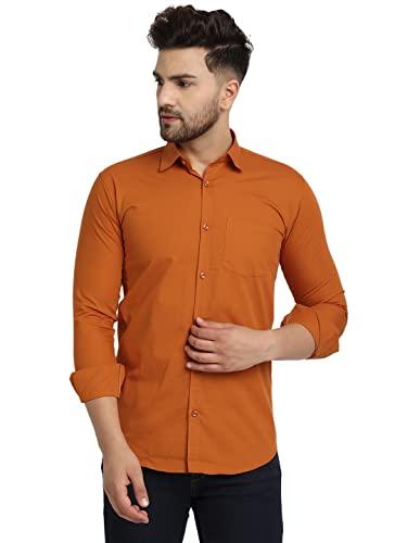 majestic man solid slim fit casual shirt for men (large, bright orange)