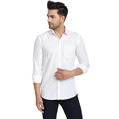 majestic man solid slim fit casual shirt for men (large, milky white)