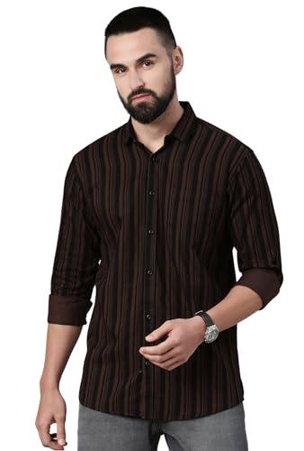 majestic man standard slim fit striped pure cotton casual shirt (brown, medium, men)