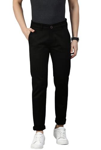 majestic man textured relaxed slim fit cotton blend lycra casual solid trouser (black, 30)