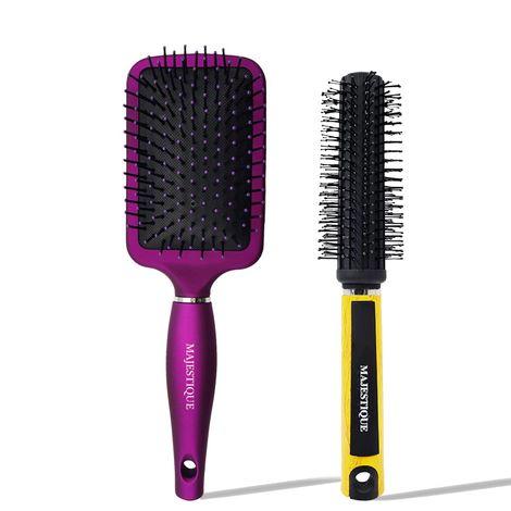majestique round and purple paddle hair brush - great on wet or dry hair for women and men - color may vary