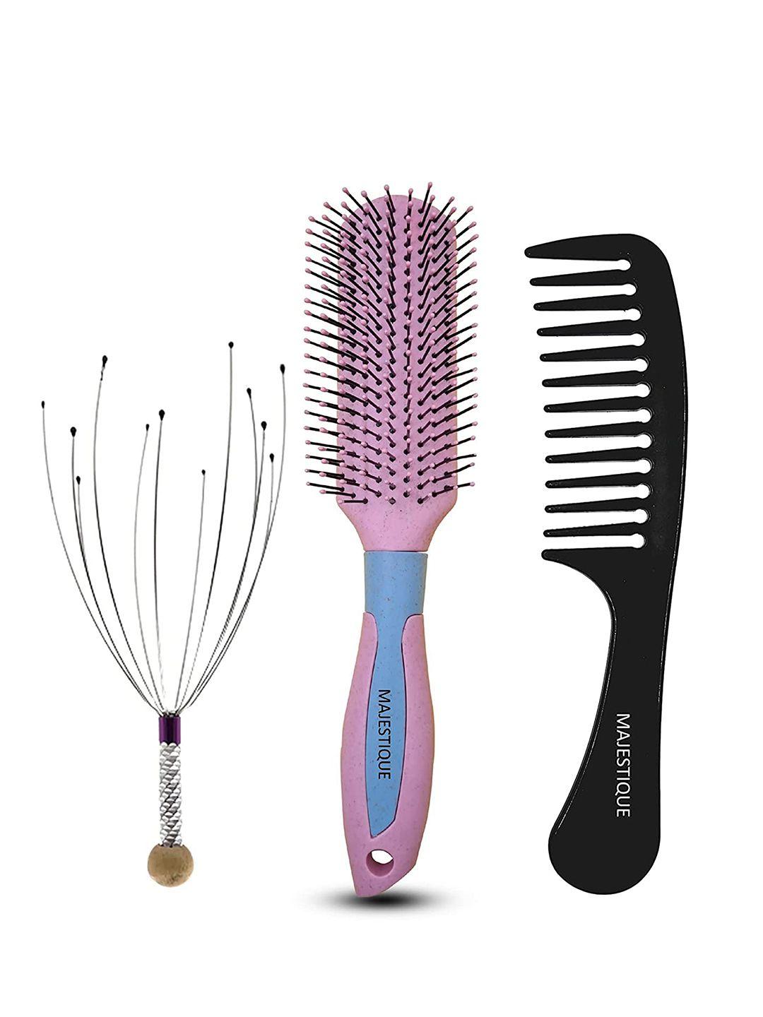 majestique set of 3 black & purple hair brush