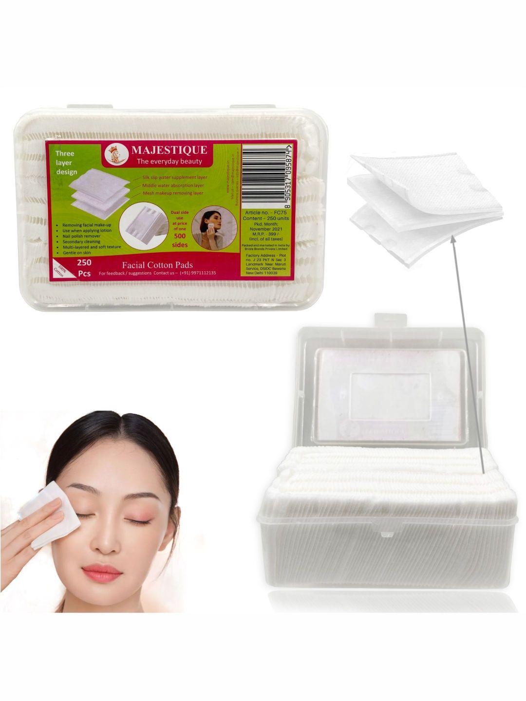 majestique cosmetic facial care cleansing square tissues cotton pads - 250 pads