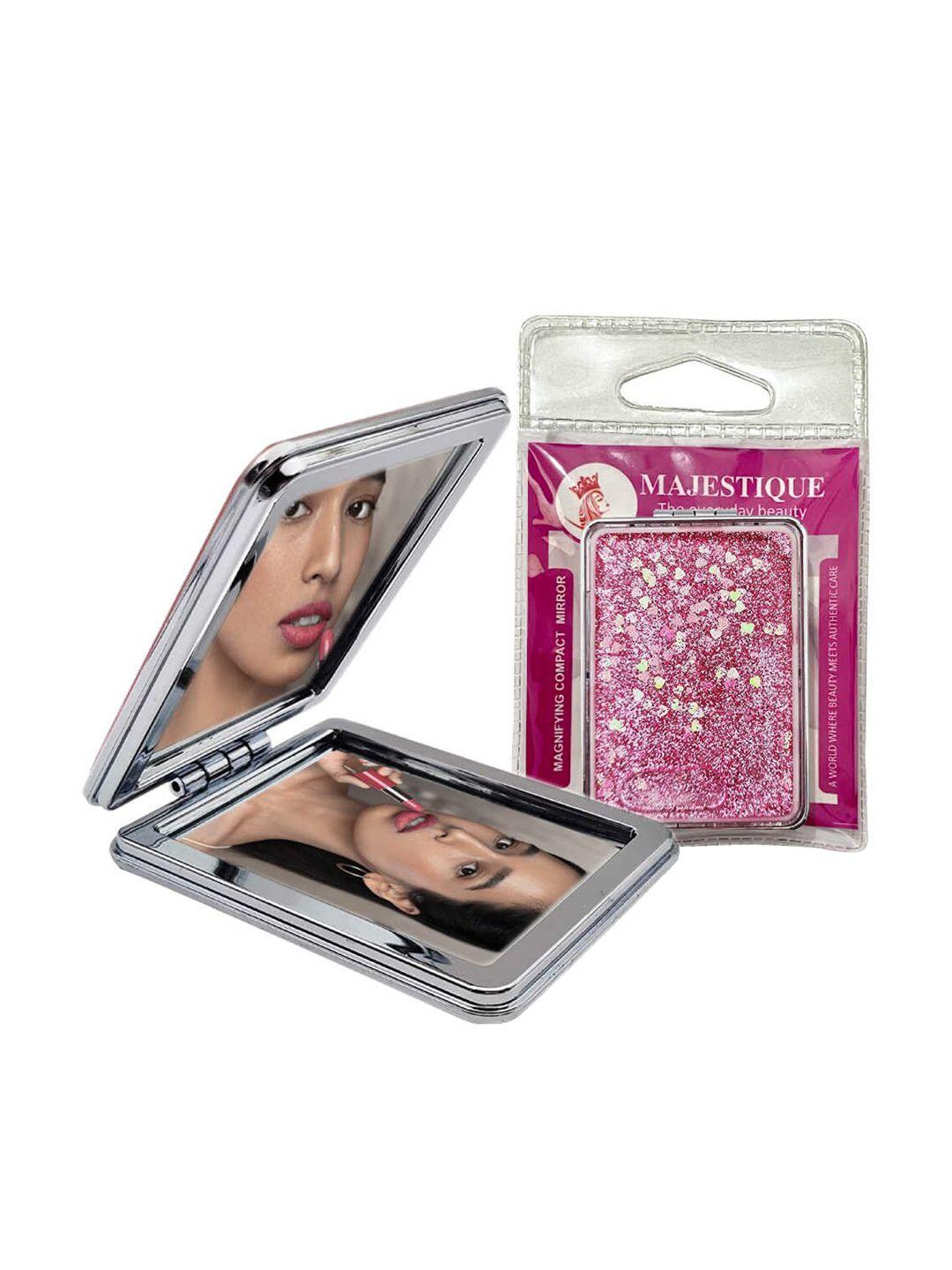 majestique glitter portable double sided foldable hand makeup mirror