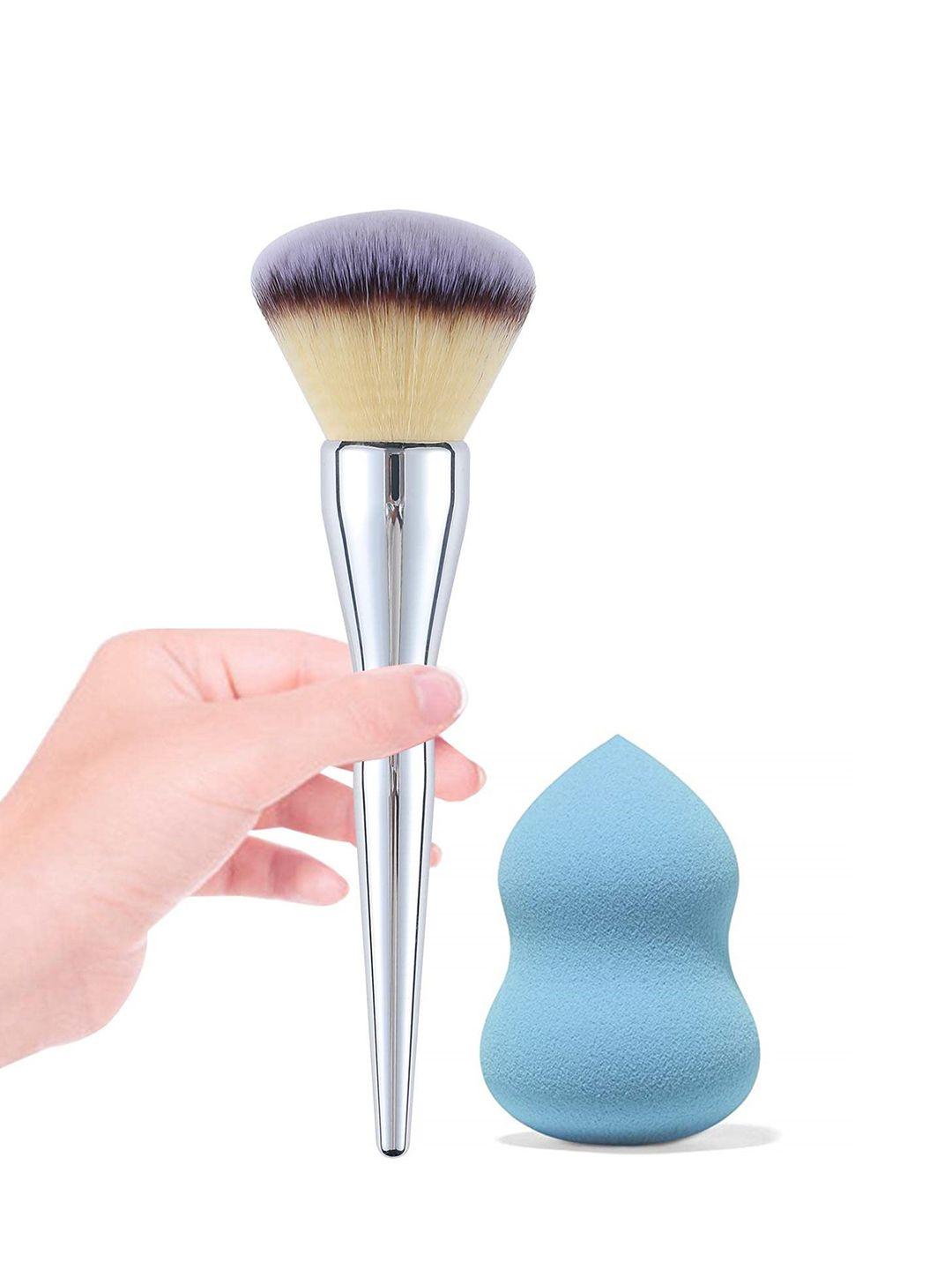 majestique set of makeup foundation brush & blender sponge - blue