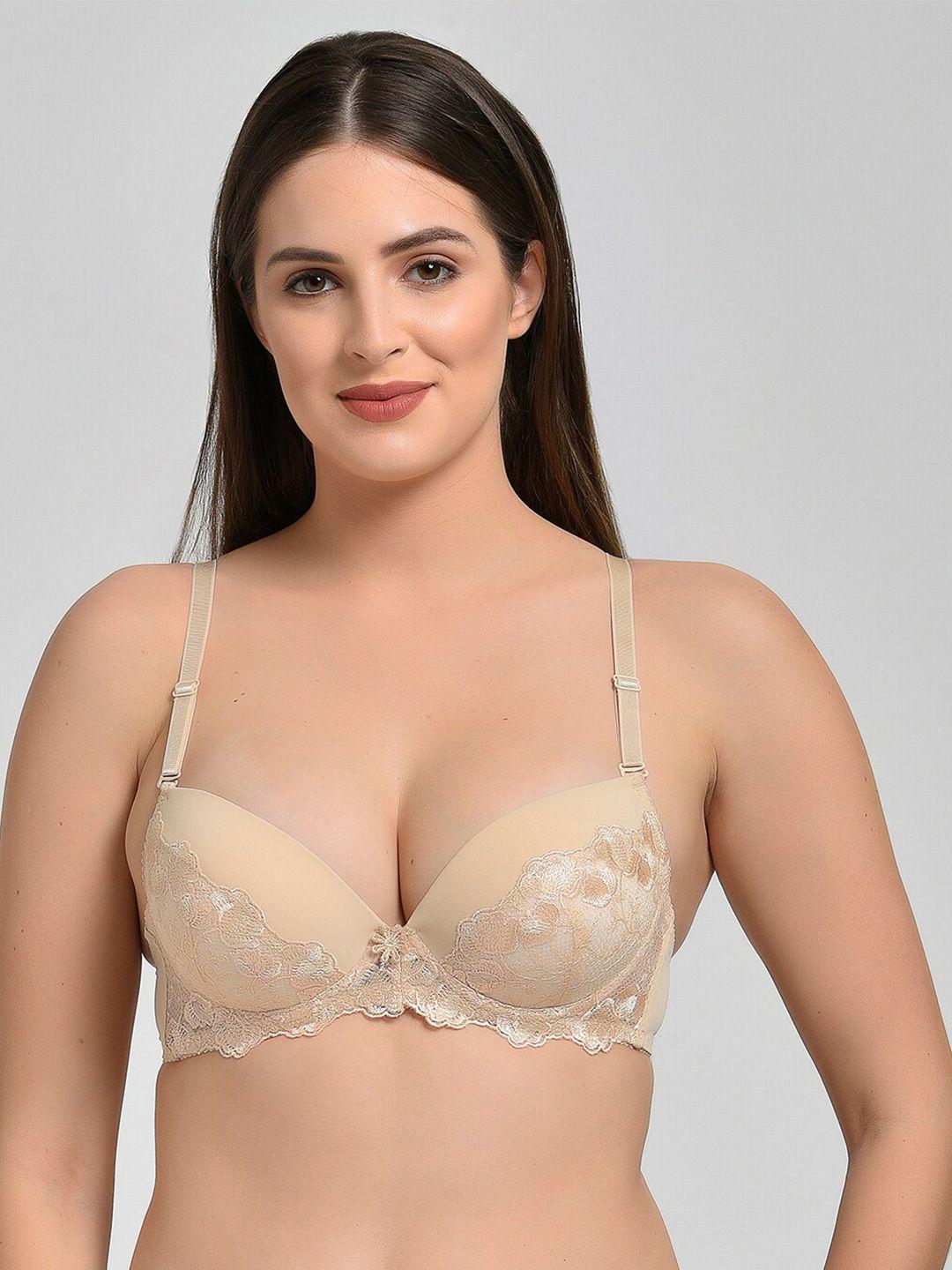 makclan floral lace medium coverage underwired lightly padded plunge bra