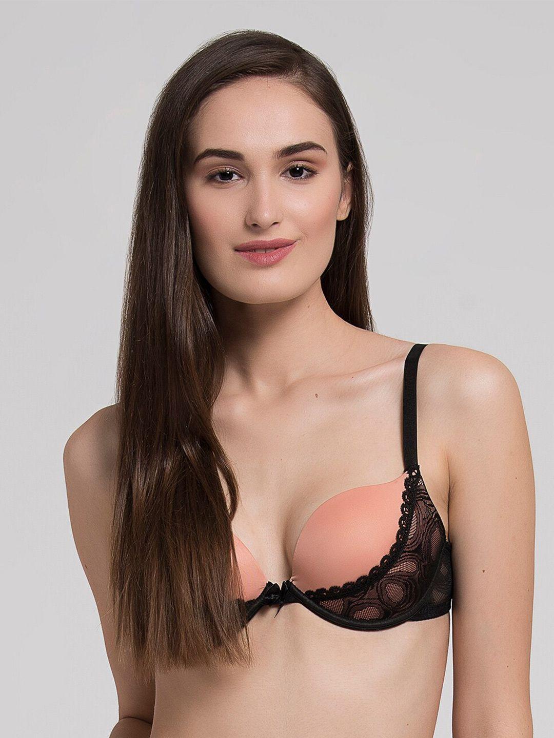 makclan geometric medium coverage underwired lightly padded plunge bra