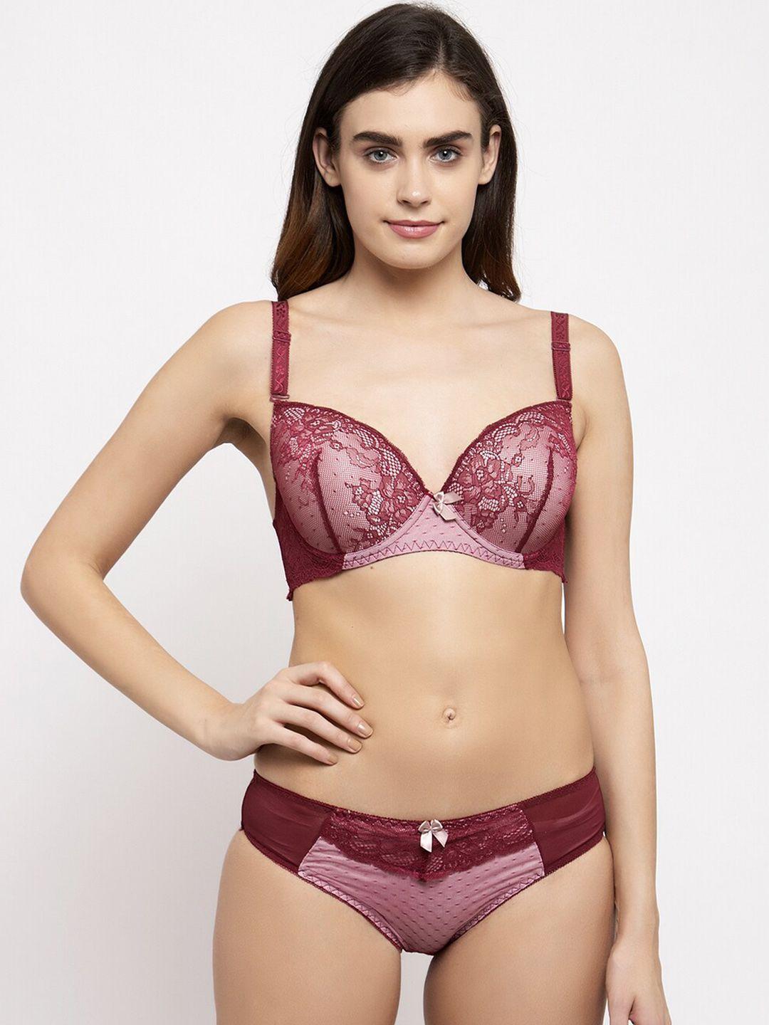 makclan women maroon lace lingerie set k13020lm