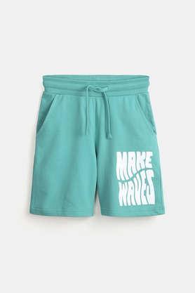 make waves cotton shorts for boys - emerald_green