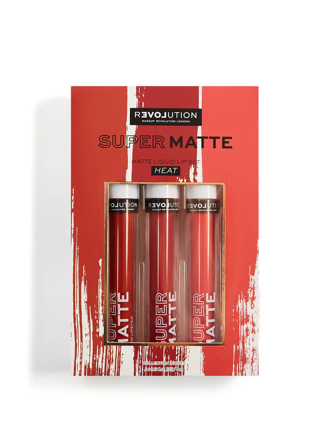 makeup revolution london set of 3 relove supermatte liquid lip set  4 ml each - heat