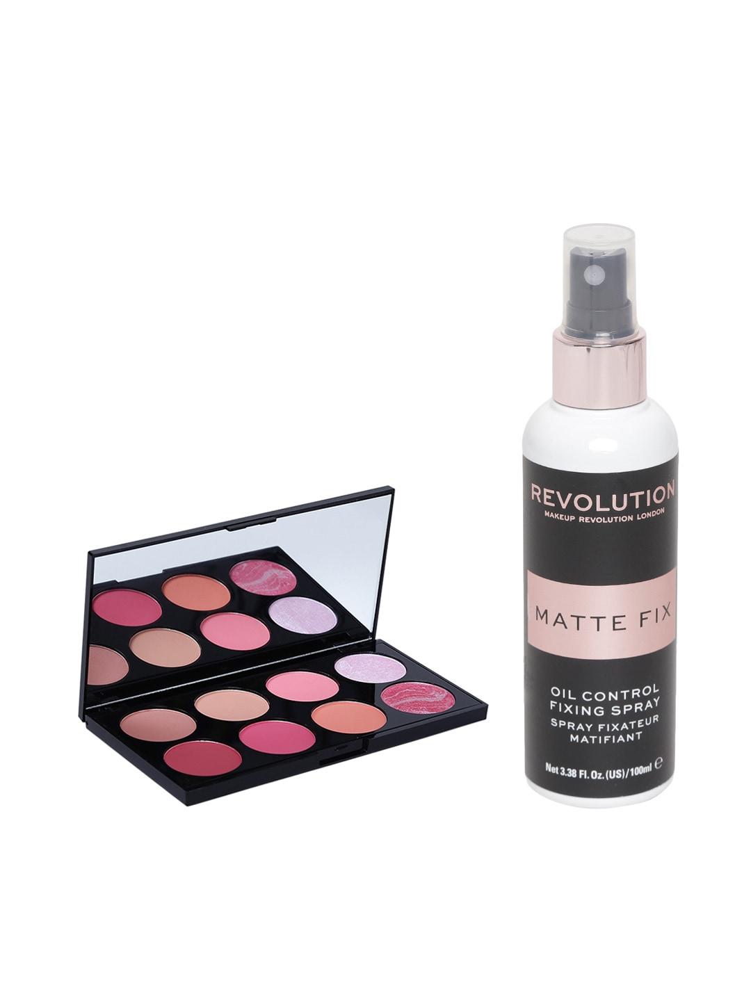makeup revolution london set of blush palette & oil control fixing spray