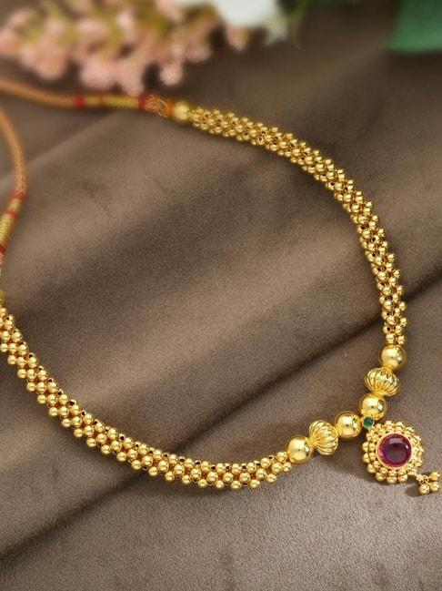 malabar gold and diamonds 22k gold semi-long tushi matinee necklace for women