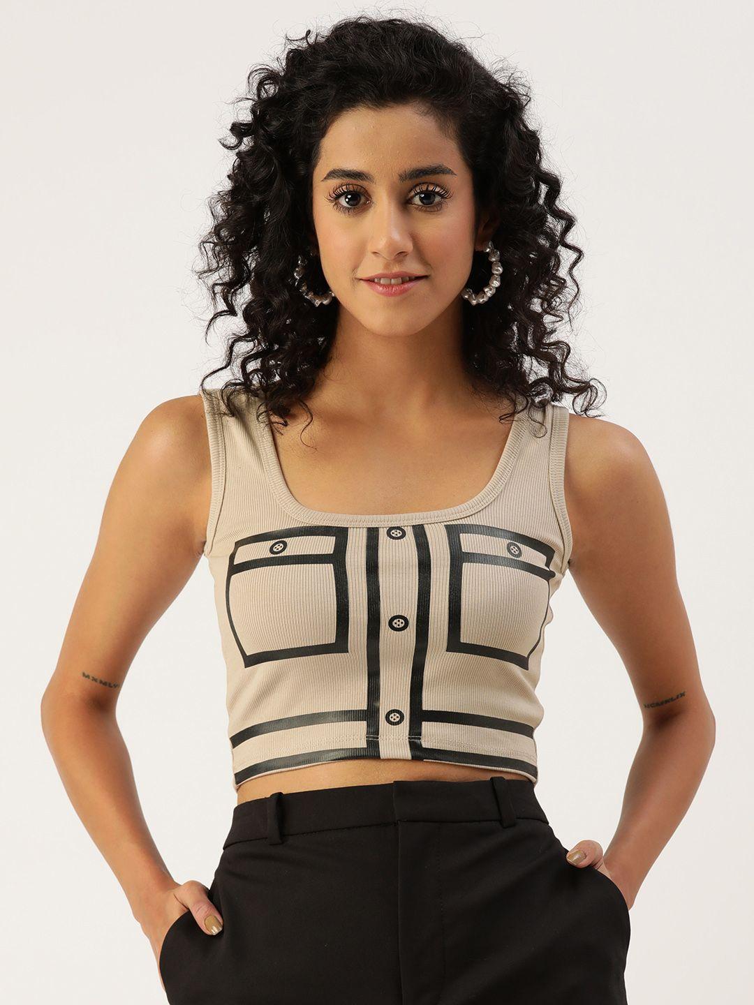 malachi geometric print ribbed pure cotton crop top