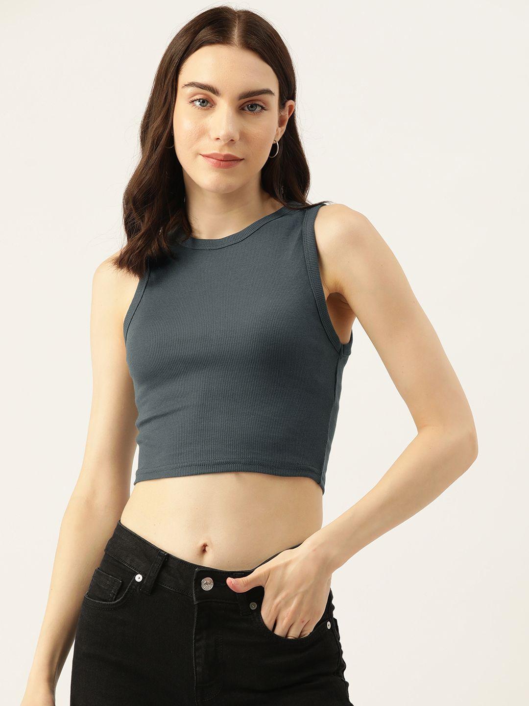 malachi women solid fitted ribbed cotton crop top