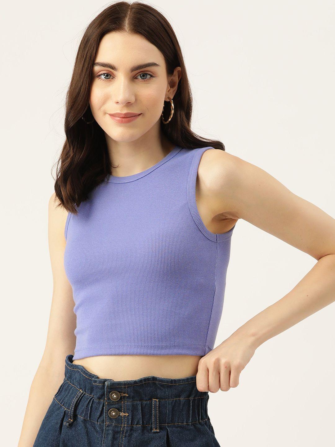 malachi women solid fitted ribbed cotton crop top