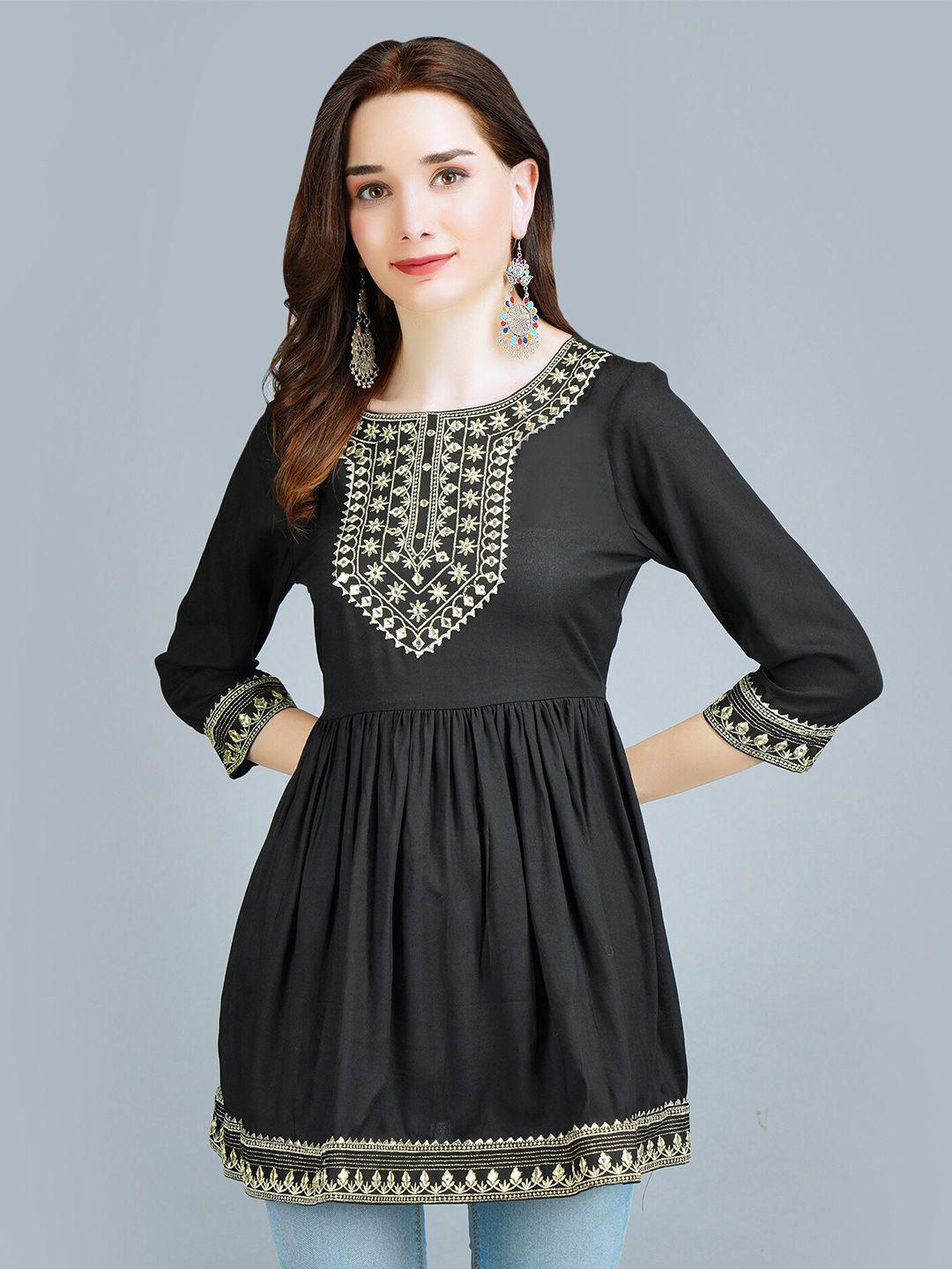 malandro ethnic motifs embroidered a-line top