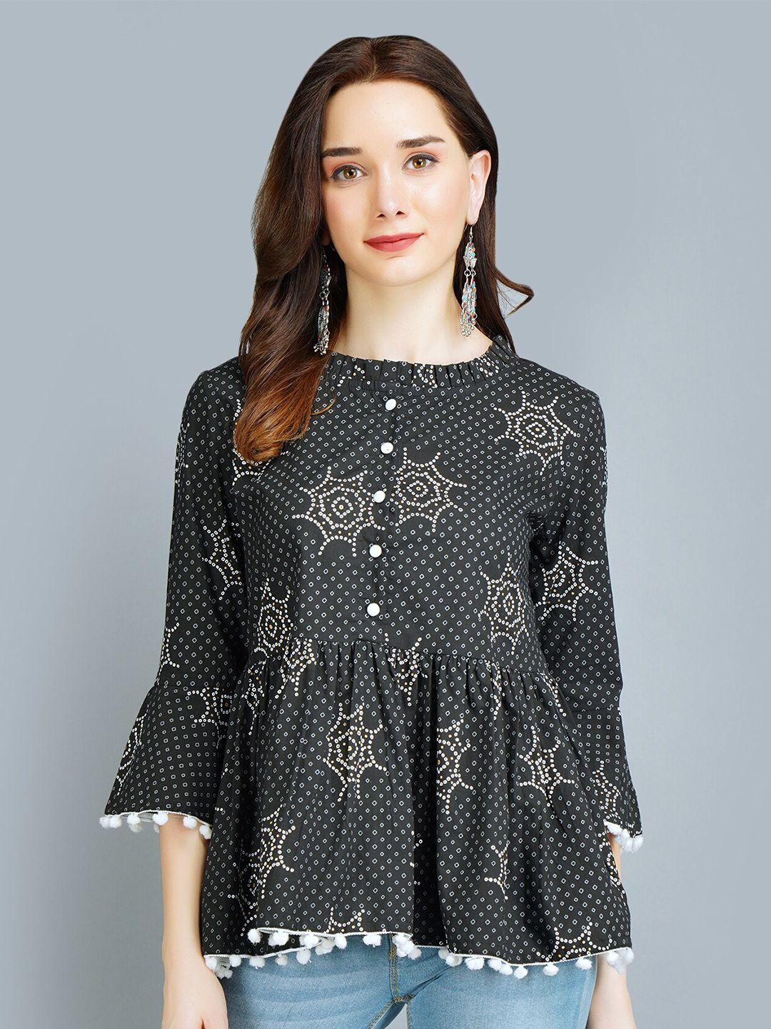 malandro floral printed bell sleeves cotton a-line top