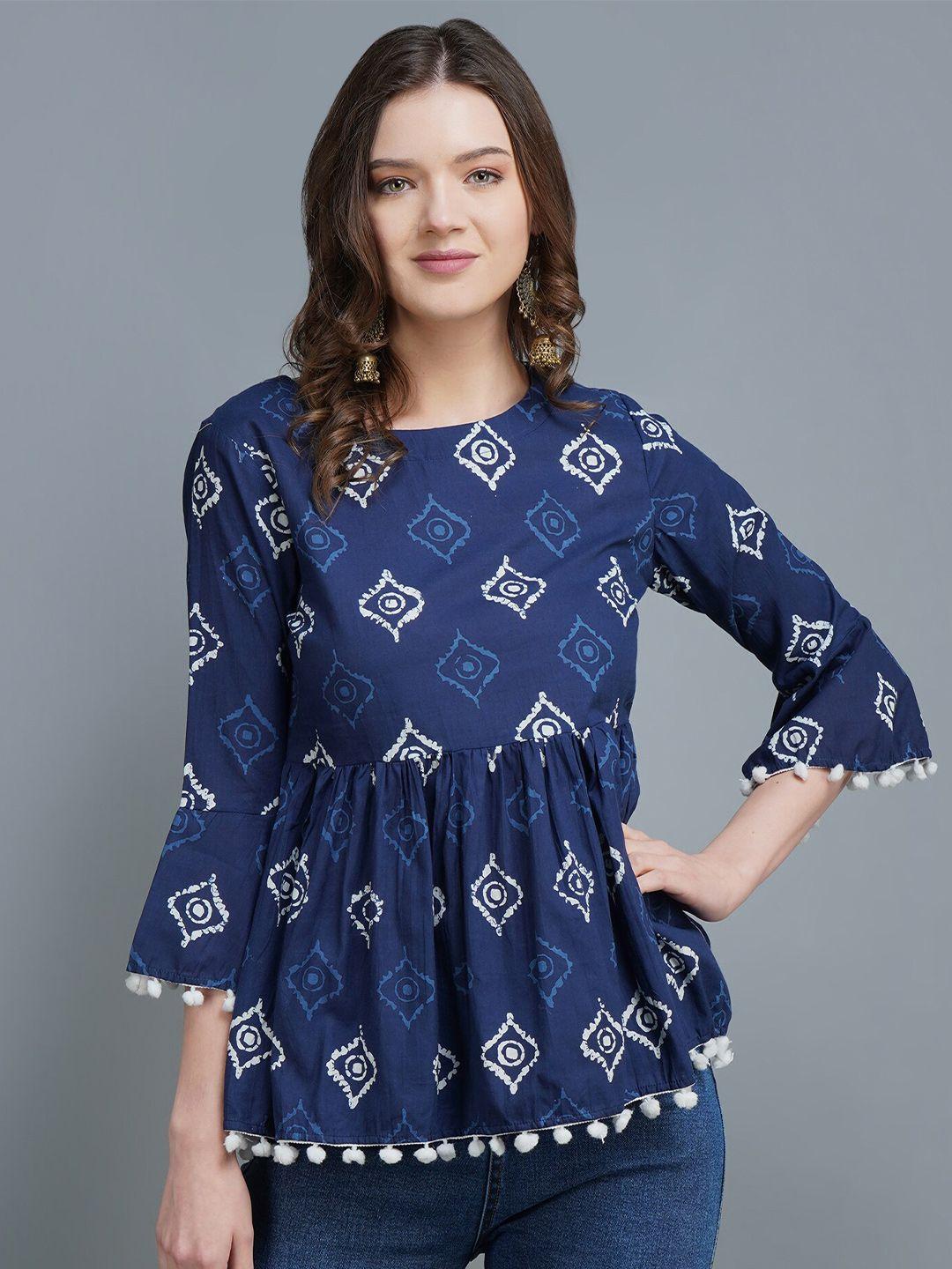 malandro ethnic motifs printed bell sleeves peplum cotton top