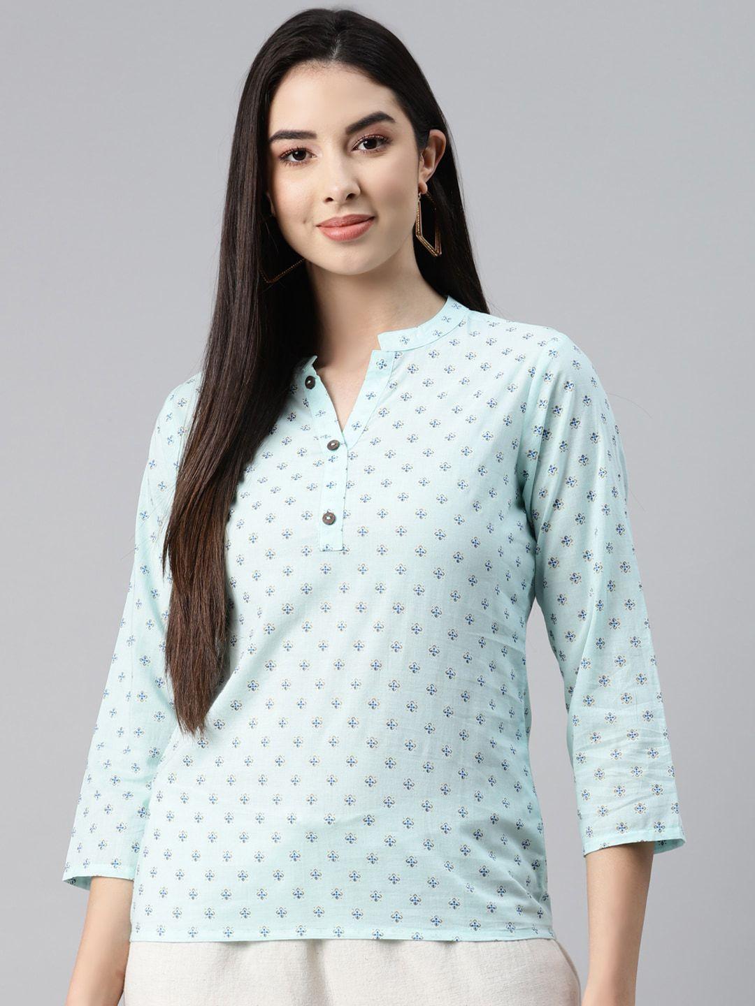 malhaar ethnic motifs printed mandarin collar pure cotton short kurti