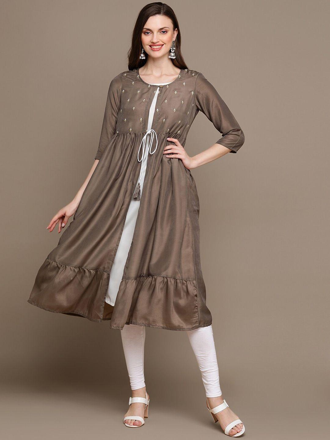 malhaar floral embroidered cotton a-line kurta with attached jacket