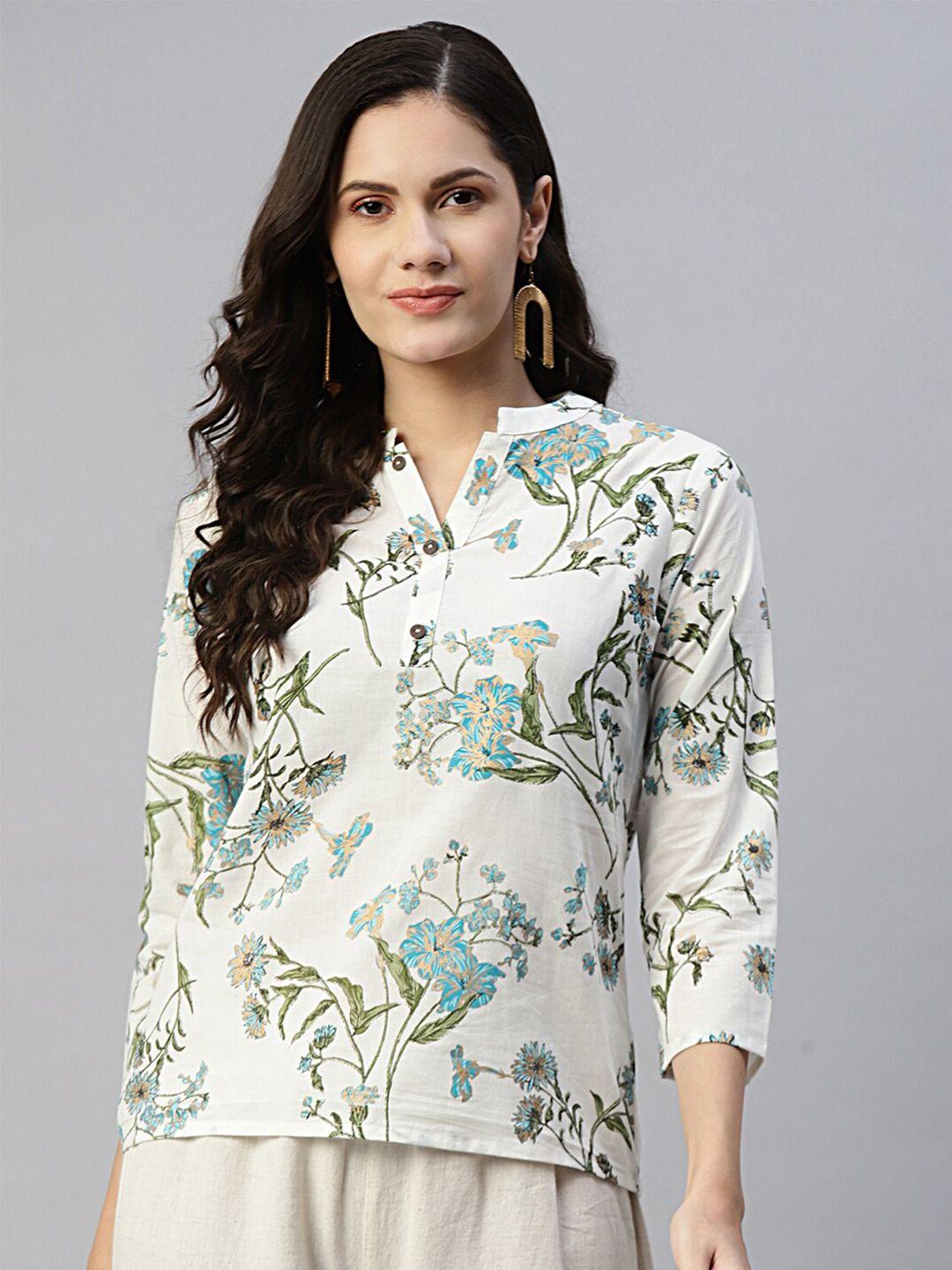 malhaar floral print band collar pure cotton top