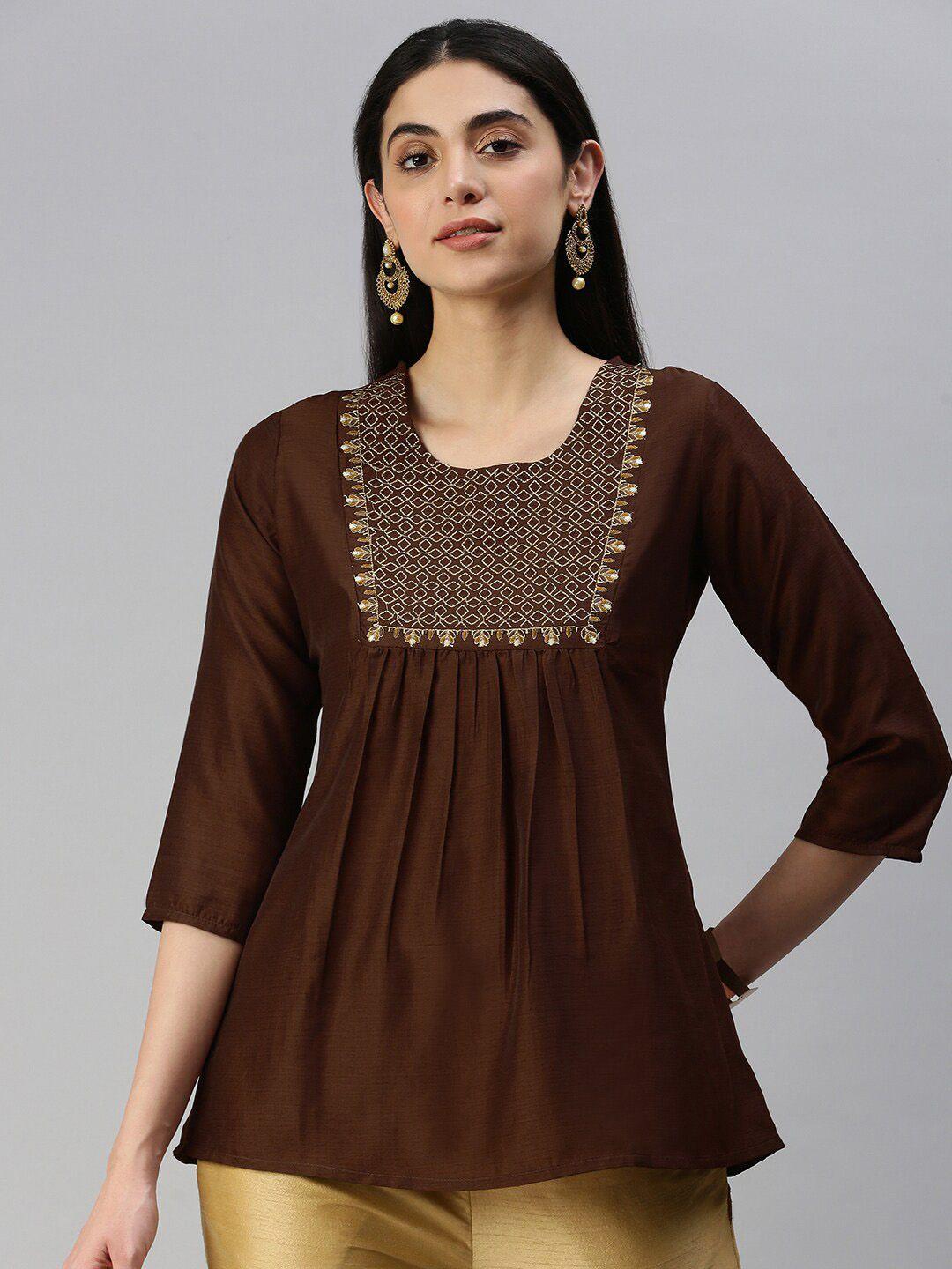 malhaar geometric embroidered a-line top