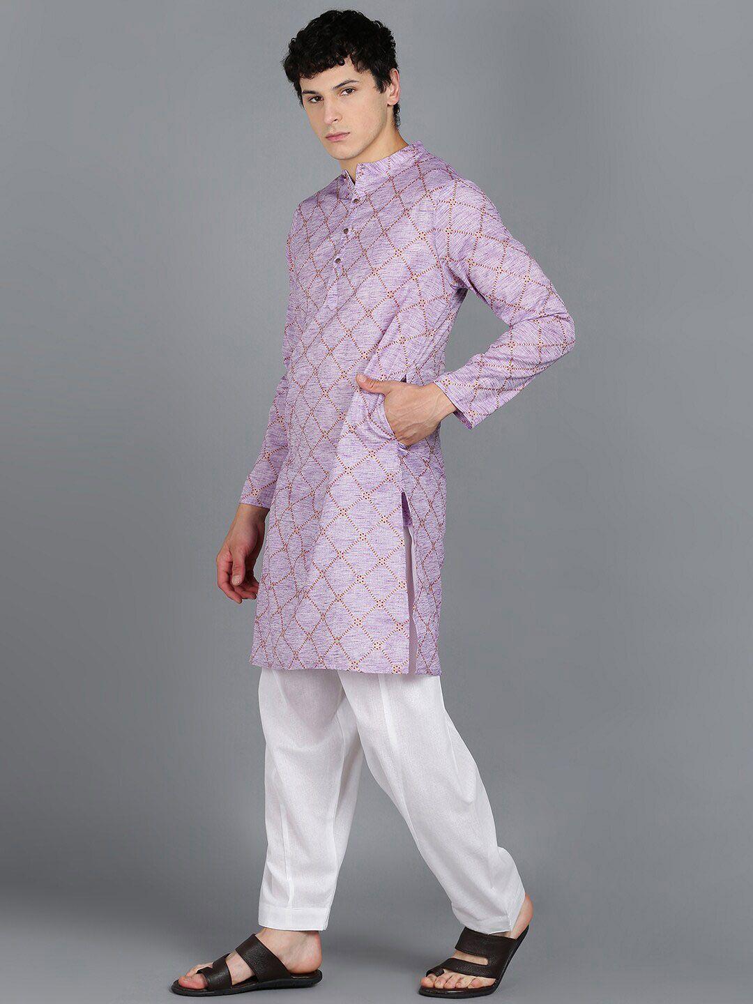 malhaar geometric printed band collar kurta with pyjamas
