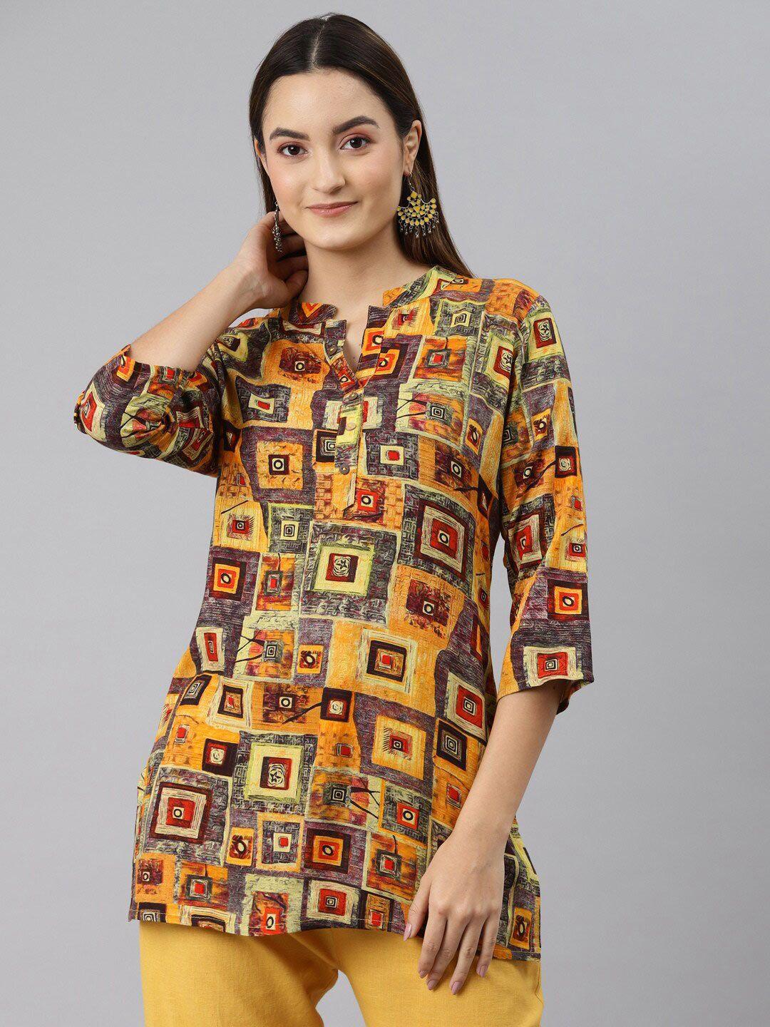 malhaar geometric printed mandarin collar kurti