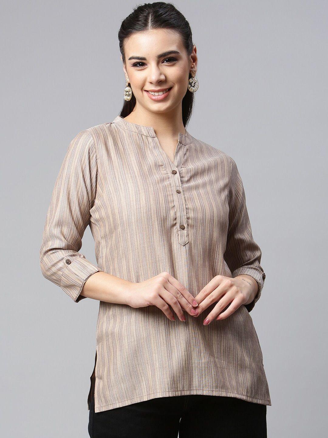 malhaar striped mandarin collar shirt style top
