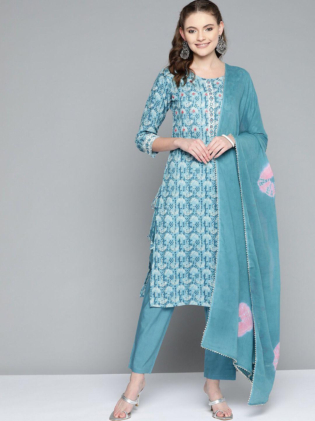 malhaar abstract printed mirror work pure cotton kurta with trousers & dupatta
