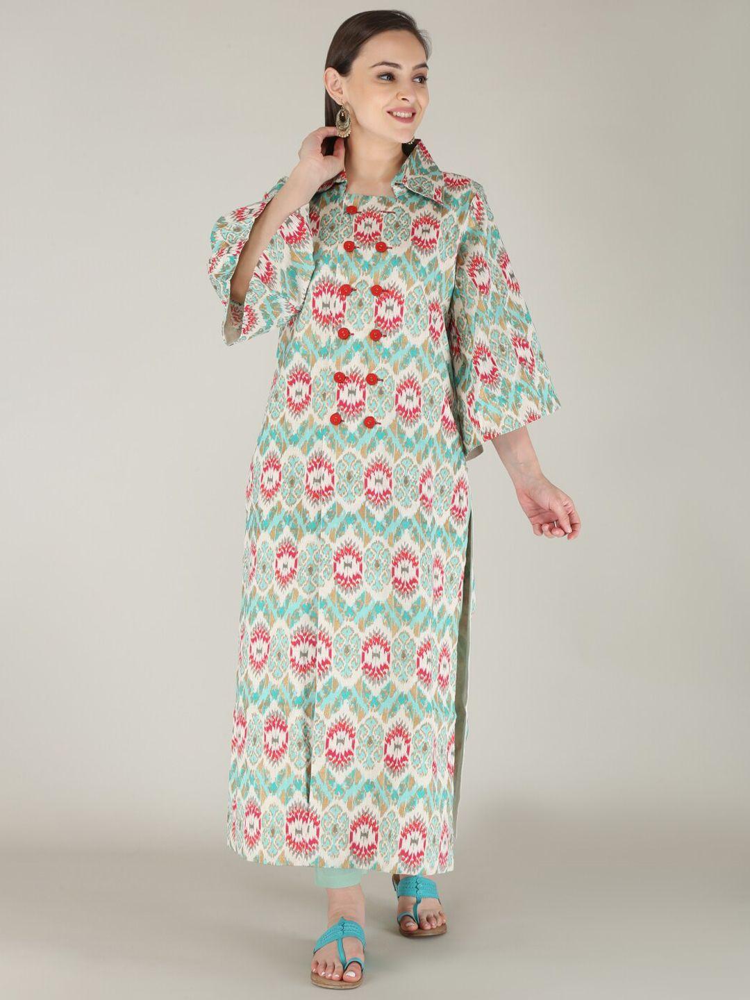 malhaar abstract printed multiple slits shirt collar flared sleeves kurta with trousers