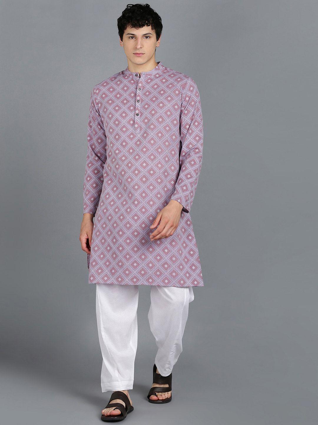 malhaar band collar geometric printed pure cotton kurta with pyjamas