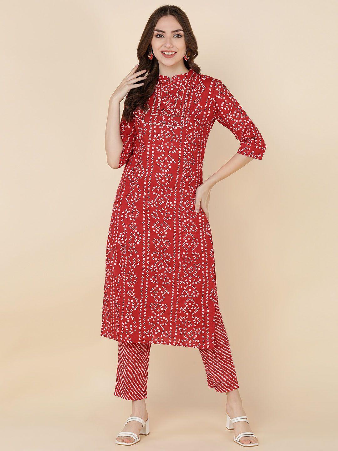 malhaar bandhani printed sequined mandarin collar pure cotton kurta with trousers