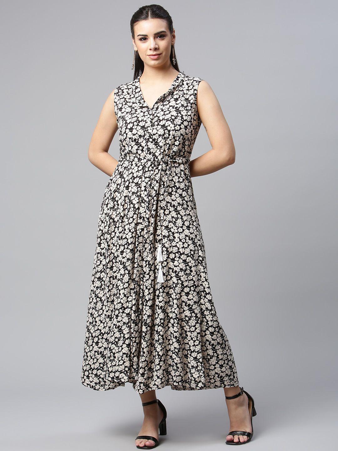 malhaar black & white floral ethnic maxi dress
