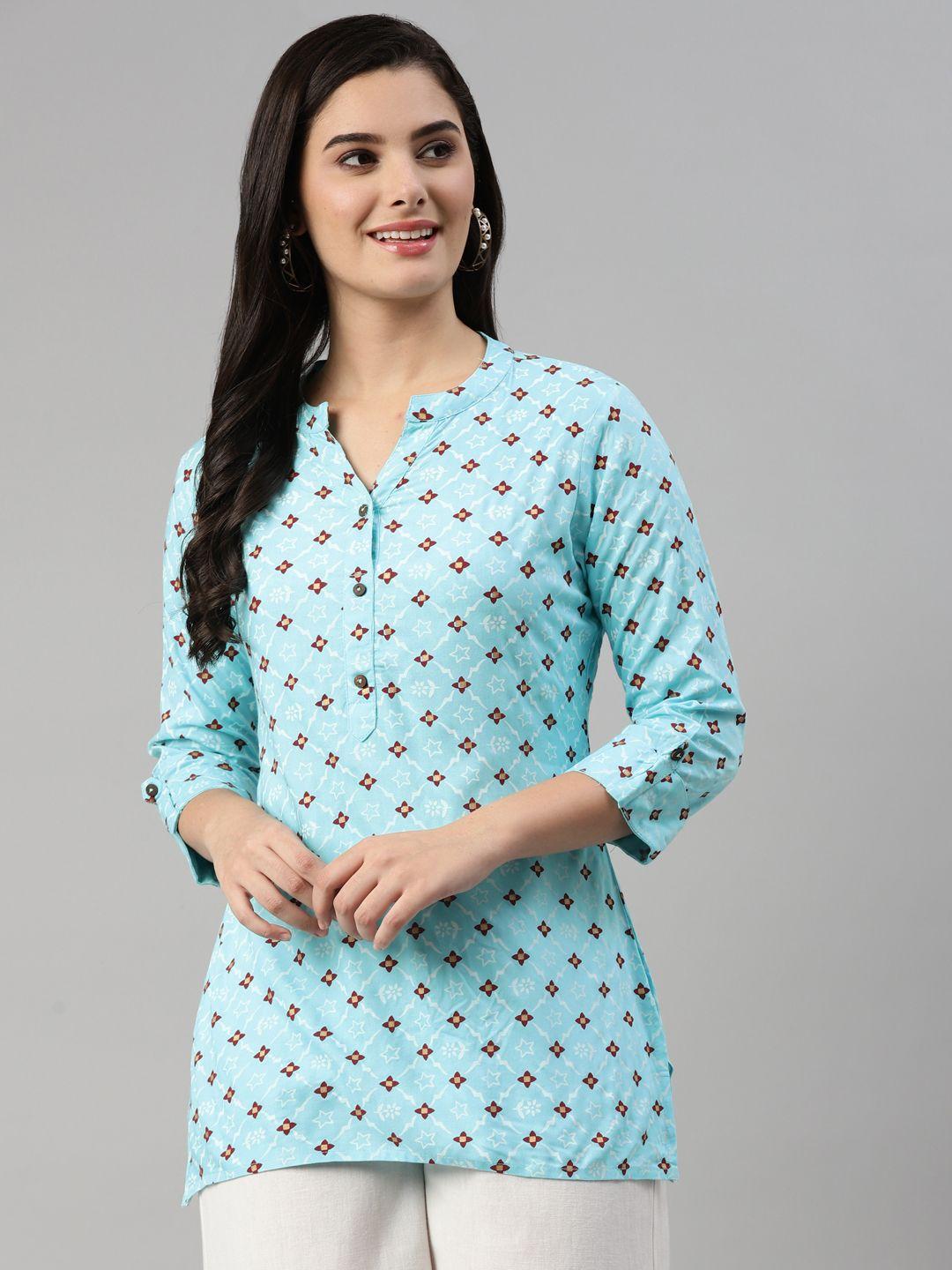 malhaar blue & black ethnic motifs printed pure cotton kurti