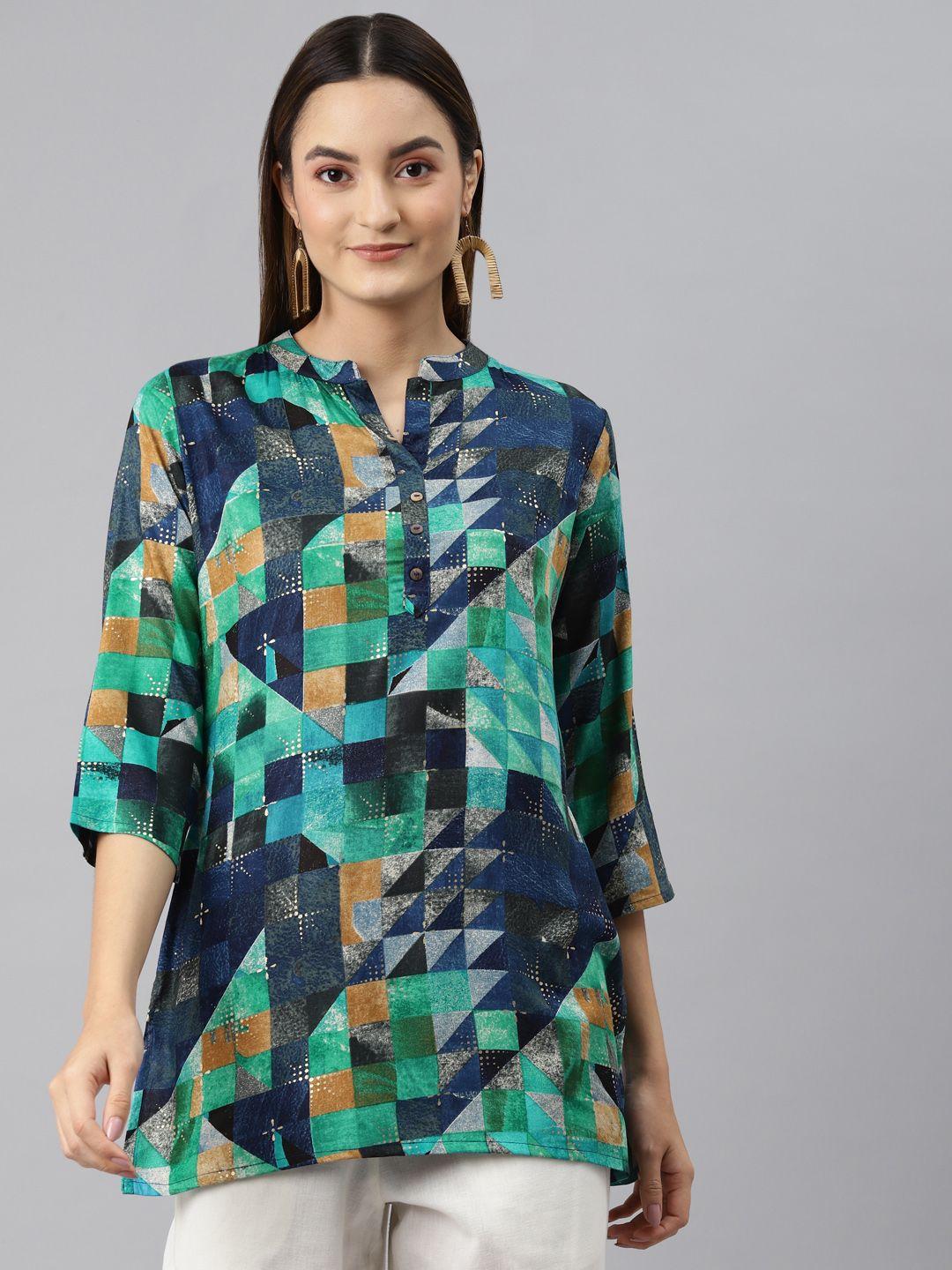 malhaar blue & green geometric printed kurti