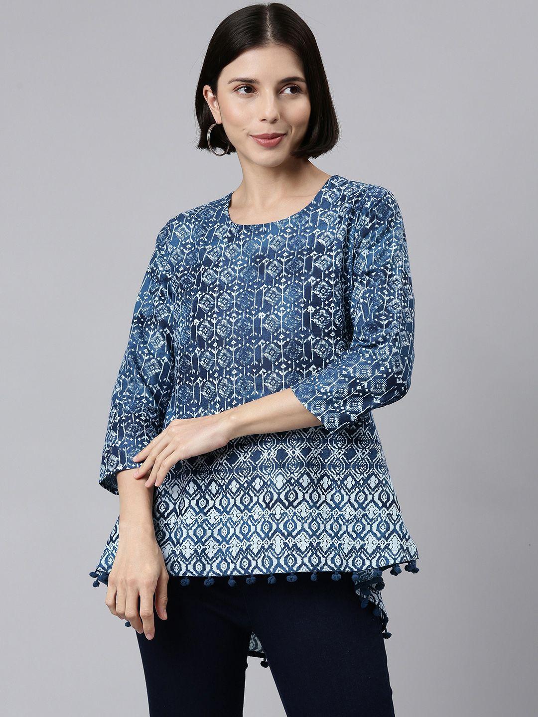 malhaar blue pure cotton print top