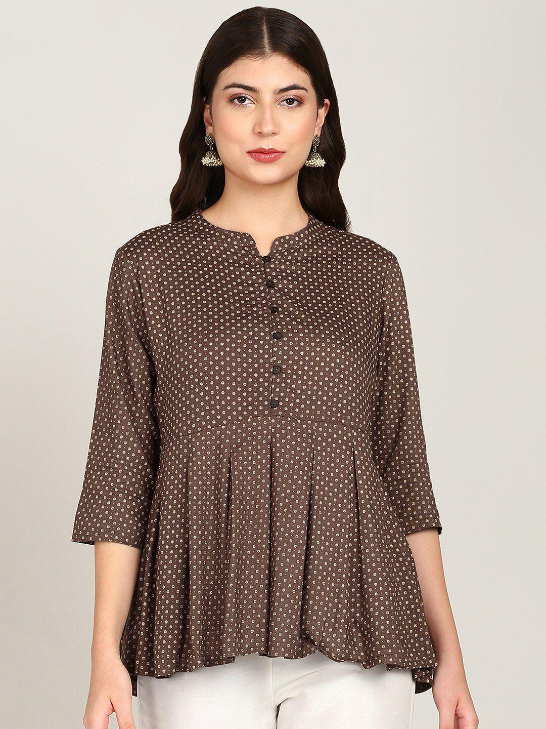 malhaar brown polka dot printed kurti